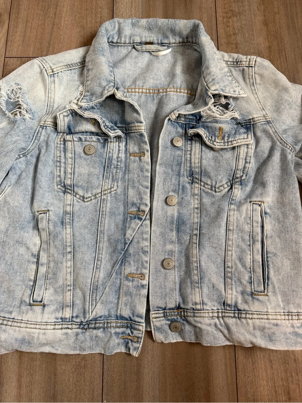 Free People Light Wash Distressed Jean Jacket - Picture 2 of 16